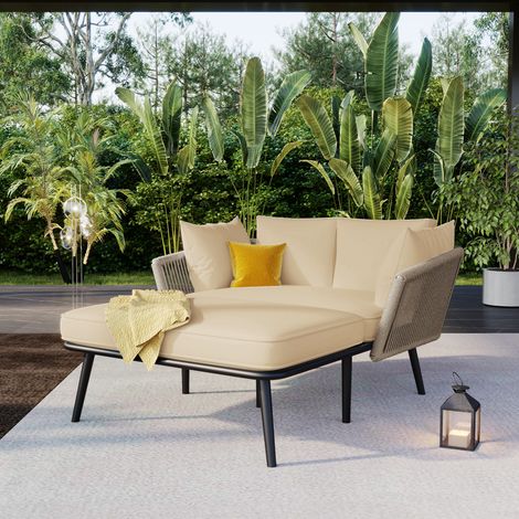 Canapé jardin kaki avec 4 coussins amovibles lavables,salon extérieur adapté balcon terrasse et jardin