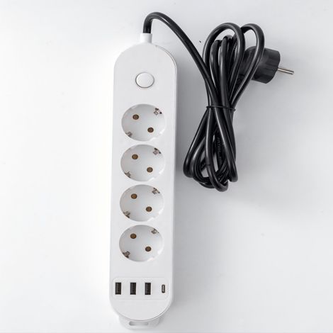 JSSEVN-Power-Base Multiple Basic de 4 Prises, câble 2 m, Couleur, Blanc, Medium (1/2)