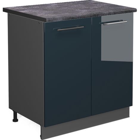 Spülenunterschrank Fame-Line, Dunkelblau Hochglanz, 80 cm mit Regal, AP Anthrazit, Vicco