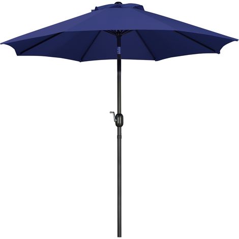 Yaheetech Parasol Inclinable 270 cm Parasol de Jardin Extérieur 8 Baleines en Métal Bouton-poussoire Manivelle Protection Solaire pour Terrasse Jardin Plage Piscine Balcon Marine