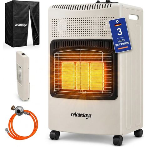 Relaxdays, metal gas heater, 3 ceramic plates, 4200W, piezo ignition & infrared, for outdoor use, white (1/5)