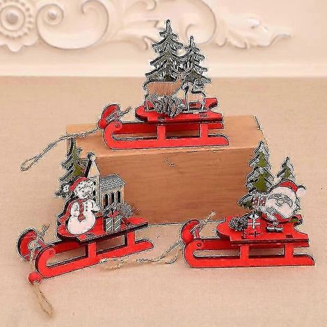 Lot de 3 décorations de Noël en bois : traîneau de Noël (1/5)