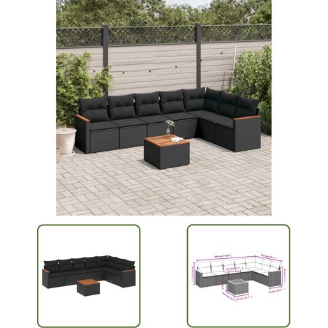 The Living Store 8-tlg. Garten-Sofagarnitur mit Kissen Schwarz Poly Rattan - Gartenmöbel Set - Esszimmergarnitur - Outdoor Möbel - Lounge Sofa - Rattan Gartenmöbel (1/3)