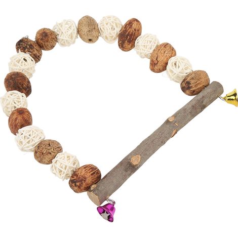 Perchoir suspendu en rotin et bois avec clochettes pour perruches calopsittes et inséparables. (1/5)