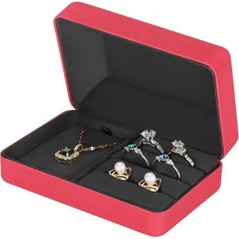 Boîte à bijoux en velours pour bracelet, collier, pendentif, boucles d'oreilles, bague, petite boîte de rangement de bijoux de voyage (rouge) (1/5)