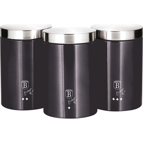 Berlinger Haus Carbon Pro Set 3 Botes Cocina Almacenaje Acero Inoxidable, Diseño Moderno, Ø11x17,8cm Especias, Té ,Café  Gris Oscuro