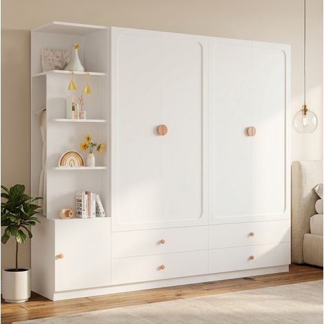 Armadio guardaroba bianco 225x45x200 cm in MDF, legno e acciaio, 3 barre – MEUBLIV (1/5)
