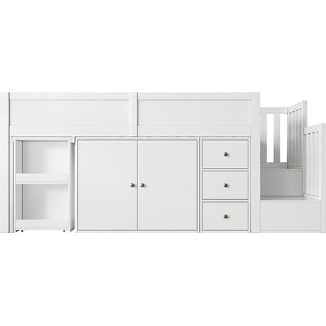 Letto a soppalco multifunzione per bambini in MDF bianco 90 x 200 con scrivania e vani (1/5)