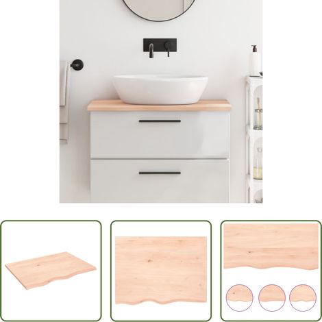 vidaXL Plan de travail en bois -  Comptoir de salle de bain 80x60x2 cm bois massif non traité (1/5)