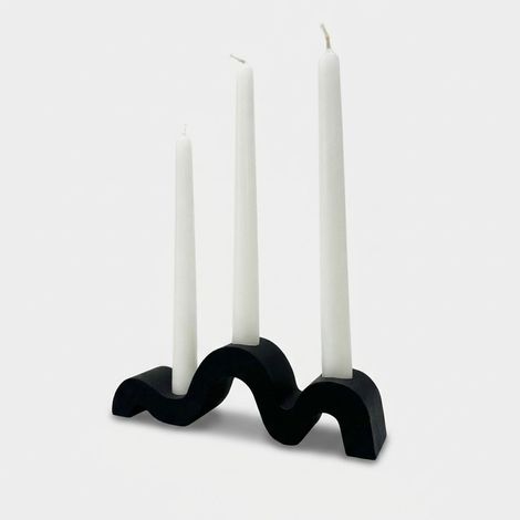 Set portacandele con candele decorative 4 pezzi Wavy Nero - Bianco (1/2)