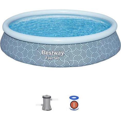 Bestway Piscina RotonFast Set Grafica a Linee Curve Gonfiabile (Ø396x86cm) con Pompa a Filtro Art. 57376 - Fast Set (Ø396x86cm) - Piscine
