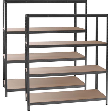 Wiltec Set 2x Schwerlastregal 160x60x180cm, 175kg/Ablage, Steckregal schwarz aus Stahl, Lastenregal mit 4 Ablagen, Werkstattregal