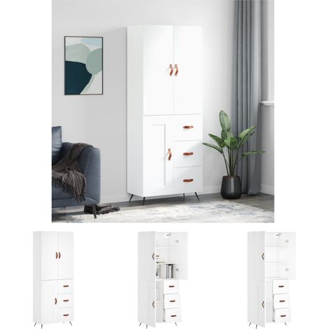 The Living Store Highboard Weiß 69,5x34x180 cm Holzwerkstoff - Sideboards (1/5)