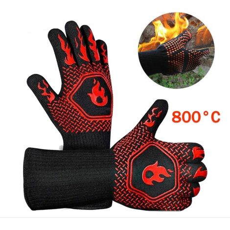 2 paires de gants de barbecue, résistants à la chaleur jusqu'à 800 °C, gants de protection, gants de four - résistants à la chaleur (1/5)