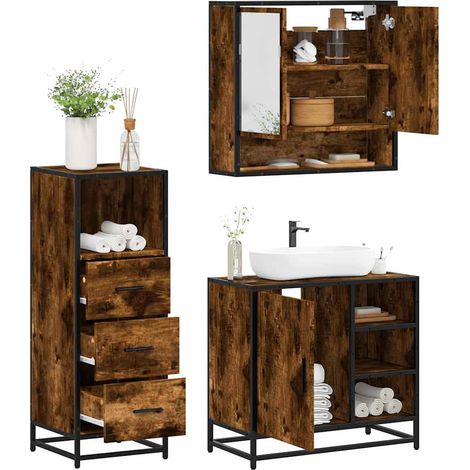 Set de muebles baño 3 pzas madera contrachapada roble ahumado vidaXL (1/5)