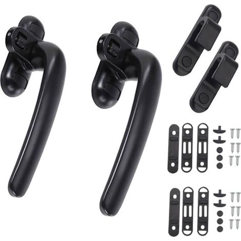 Poignée de fenêtre noire - Bouton de commande de fenêtre en alliage d'aluminium - Poignée de porte coulissante en PVC - Loquet de meuble - Poignée de fenêtre - Côté droit - Lot de 2 (1/5)