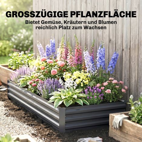 Hochbeet aus Stahl, offener Boden, einfache Montage, 95 cm (L) x 90,5 cm (B) x 29,8 cm (H), Grau. (1/5)