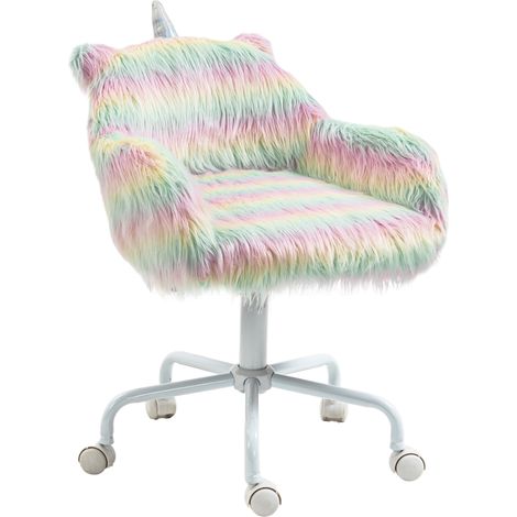 Unicorn Home Office Chair, Height Adjustable Fluffy Desk Chair with Armrests Swivel Wheels, Colourful (1/5)