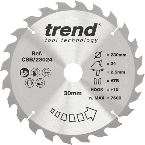 Lame de scie circulaire 230 mm, alésage 30 mm, 24 dents TCT (1/5)
