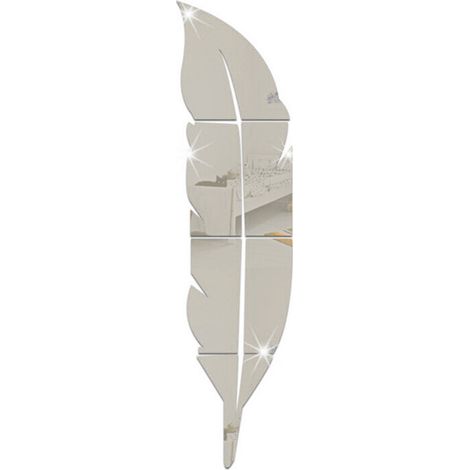 Autocollants muraux repositionnables effet miroir 3D plumes, 6 pièces, pour salon, chambre, salle de bain, décoration murale artistique. (1/2)