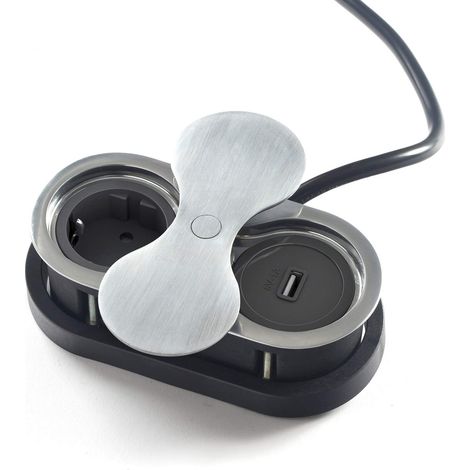 Einbausteckdose oval Edelstahloptik gebürstet mit Schuko / USB (1/5)