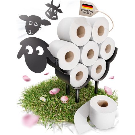Porte-papier toilette en forme de mouton - Décoration de salle de bain - Porte-rouleau de papier toilette - Support de papier toilette debout - Noir - Avec 2 têtes interchangeables (1/5)