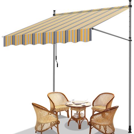 TolleTour Tenda da balcone gialla e blu, 350x120 cm, regolabile, protezione UV, per esterni