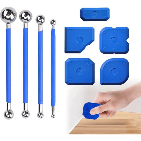 CSPARKV - Juego de 9 herramientas para raspar sellador de silicona a presión para juntas, adecuado para salas de estar, baños, balcones, azulejos, limpieza de vidrios (1/5)