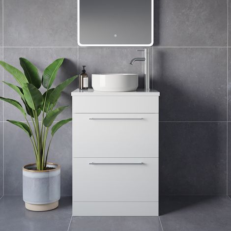 Napoli 390 Gloss White 600mm 2 Drawer Vanity Unit for Countertop Basins - 600mm - Chrome 320mm Handle