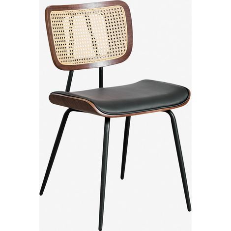 SKLUM Esszimmerstuhl aus holz, rattan und kunstleder Raysa Braun Dark