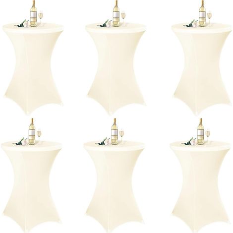 6er Set Stehtischhusse Beige für Ø 80-85 cm, Stretch-Tischdecke mit Fußtaschen (1/5)