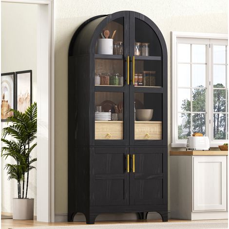 Credenza alta 76 x 40 x 180 cm con cassetto, ripiani regolabili e ante in vetro scanalato, mobile contenitore - nero (1/5)