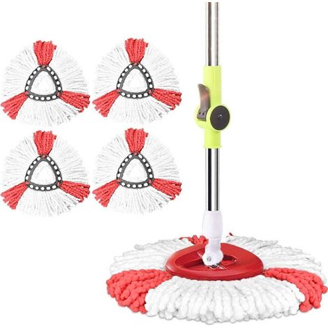 4 testine di ricambio per mocio, testina di ricambio 2 in 1, testina di ricambio per mocio rotante, mocio rotante in microfibra, mocio per pavimenti a 360°, compatibile con Vileda (1/4)