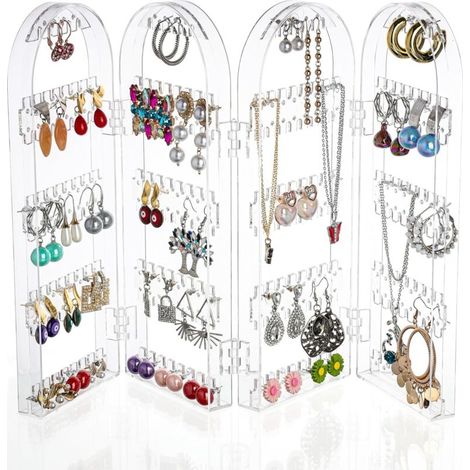 Faltbarer Ohrringständer aus Acryl – für 120 Paar Ohrringe – Aufbewahrung für Ohrringe, Armbänder und Halsketten mit 4 Fächern und 5 Ebenen (1/5)