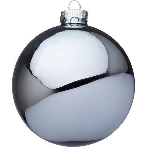 Palline per albero di Natale in vetro decorate color Celeste Polvere Lucido -6 sfere da 6 cm