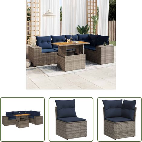 vidaXL Freisitzmöbel - 6-tlg. Garten-Sofagarnitur mit Kissen Grau Poly Rattan (1/5)