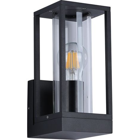 Barcelona Led – Applique murale extérieure Luzy E27 IP44 – Métal noir – Diffuseur polycarbonate – Pour éclairage jardin et terrasse – 60W max (1/5)