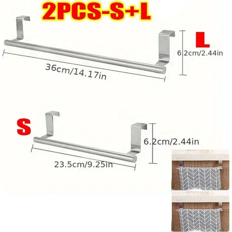 (2 pièces - S x L) Porte-serviettes de cuisine en acier inoxydable, support pour serviettes de salle de bain, étagère murale/de porte/de placard (1/5)