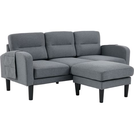 Sofá esquinero L con chaise longue 3 plazas 204 x 136 x 80 cm gris (1/5)