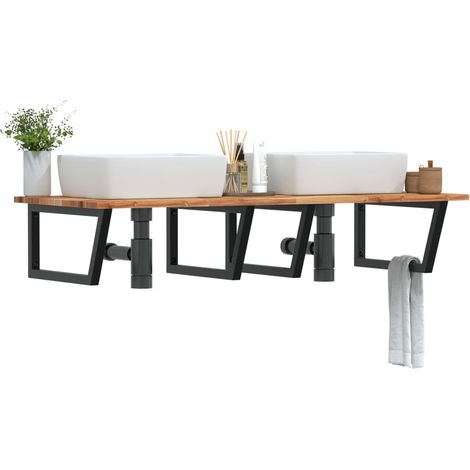 Waschbeckenregal Wandmontage Stahl und Akazienholz