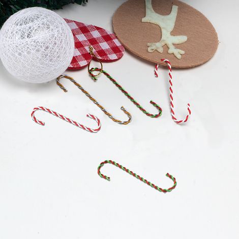 Set mit 12 kreativen zweifarbigen Weihnachtshaken, mehrfarbige Metallaufhänger für den Weihnachtsbaum (rot + weiß) (1/5)
