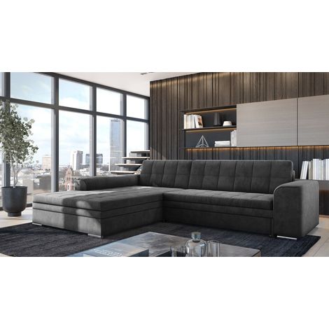 Ecksofa Schlafsofa Sofa LUSAKA in Stoff Fresh Anthrazit Ottomane Links