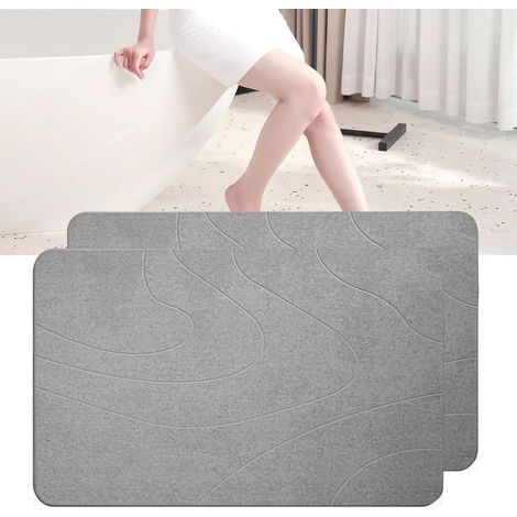 Tapis de Bain en Pierre–Ensemble de 2 pièces Tapis de Douche Absorbant en Terre de Diatomées, Tapis de Baignoire Antidérapant à Séchage Rapide (Gris Clair2) (1/5)
