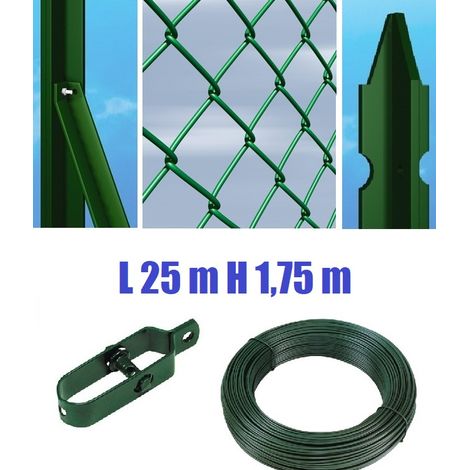 Recinzione Completa 25mt Lineari Rete Metallica Plastificata (Rete h175 cm) (Maglia:mm50X50) con Paletti Posti nel Cemento (1/3)