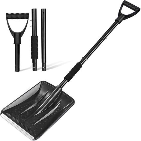 Eiskratzer – Ergonomische Schneeschaufel, 4-in-1, abnehmbar, 2 Längen, Schwarz, für Schnee, Garten und Camping (1/2)