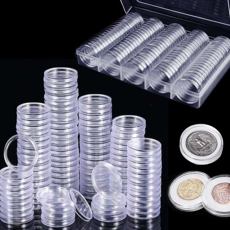 100PCS Capsules Pièces de Monnaie Plastique Collection Monnaie avec Boîte de Rangement pour Collection de Pièces (1/5)