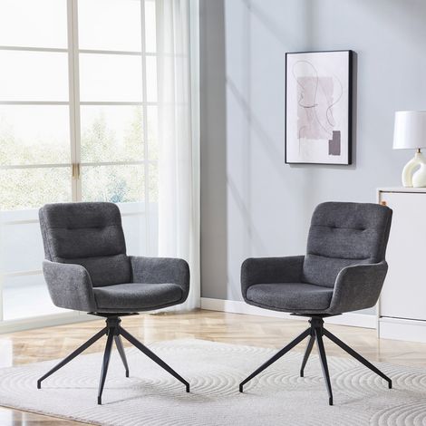 Sillas de comedor giratorias, lote de 2, tela gris oscuro, base de metal negro, 360° DESVIAE (1/5)