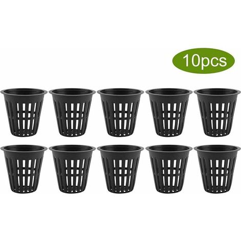 10pcs / Set Paniers Hydroponiques Plantes Tasses Pots en Plastique Réutilisable Durable Jardin Net Pépinière Seau Panier pour Jardin Hydroponique Plantation Balcon(Noir) (1/5)