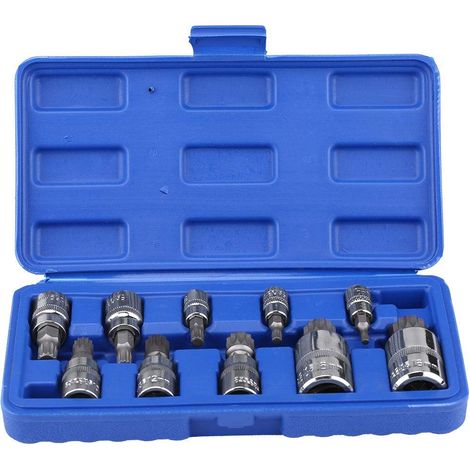 Ensemble de douilles à embout , ensemble de douilles à embout cannelé triple carré 10 pièces 12 points M4-M18 1/4 "3/8" 1/2 "Kit d'outils de réparation d'entraînement