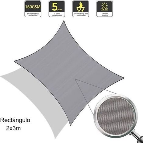 Voile d'ombrage - Sunnylaxx - Rectangulaire 2x3m - Imperméable et résistant - Couleur gris (1/4)